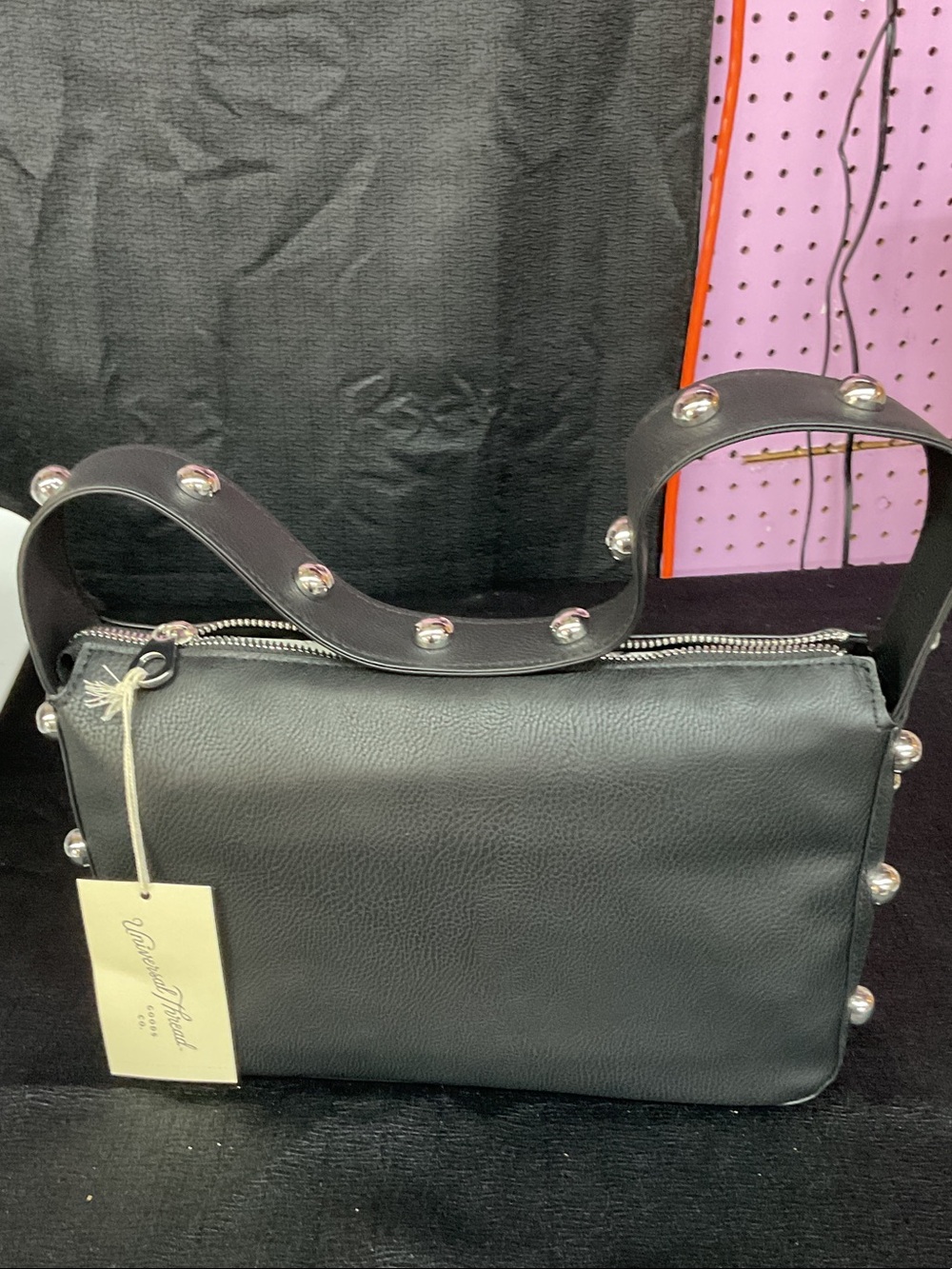 Rebecca Minkoff Black Leather Shoulder Bag with Silver Studs